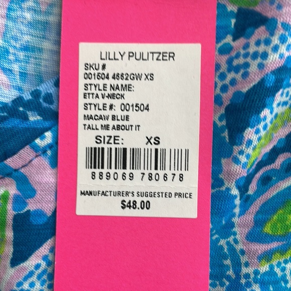 Lilly Pulitzer NWT ETTA V-NECK in MACAW BLUE, TALL ME ABOUT IT - Picture 3 of 3